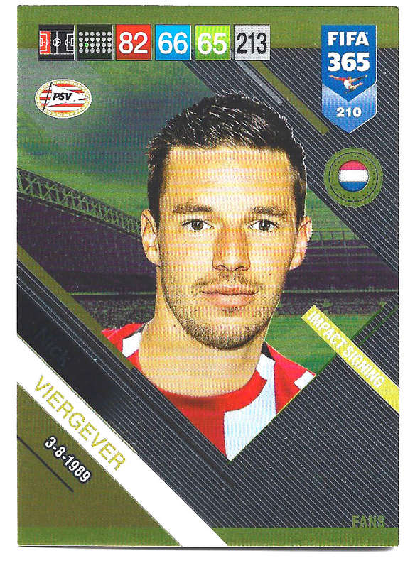 NICK VIERGEVER - PANINI FIFA 365 2019 COLLECTION - FOIL `FANS FAVOURITE` TRADING CARD 210