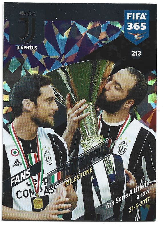 JUVENTUS - PANINI `FIFA 365 2018` COLLECTION - FOIL `FANS FAVOURITE` TRADING CARD 213