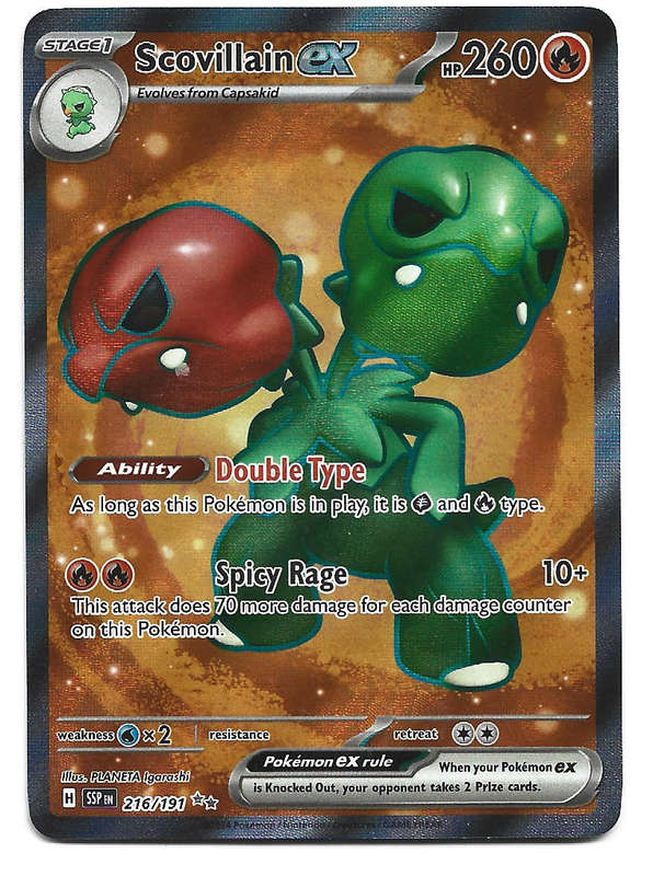 SCOVILLAIN EX  - FULL ART ILLUSTRATION HOLO D/RARE  216/191 POKEMON TCG SURGING SPARKS TRADING CARD