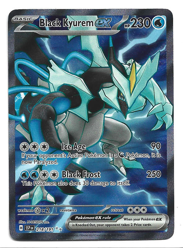BLACK KYUREM EX - FULL ART ILUSTRATION RARE   218/191 POKEMON TCG SURGING SPARKS TRADING CARD