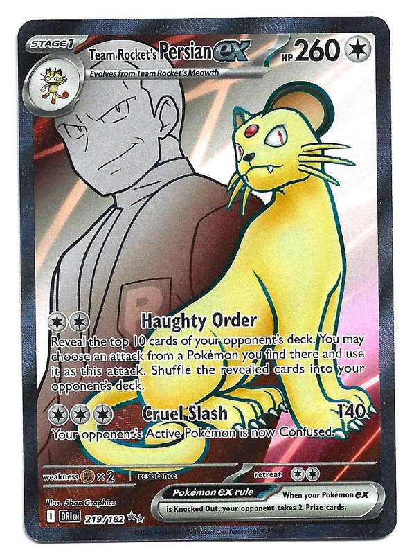 TEAM ROCKET's PERSIAN EX - FULL ART ILLUSTRATION U/R  219/182  POKEMON DESTINED RIVALS TRADING CARD