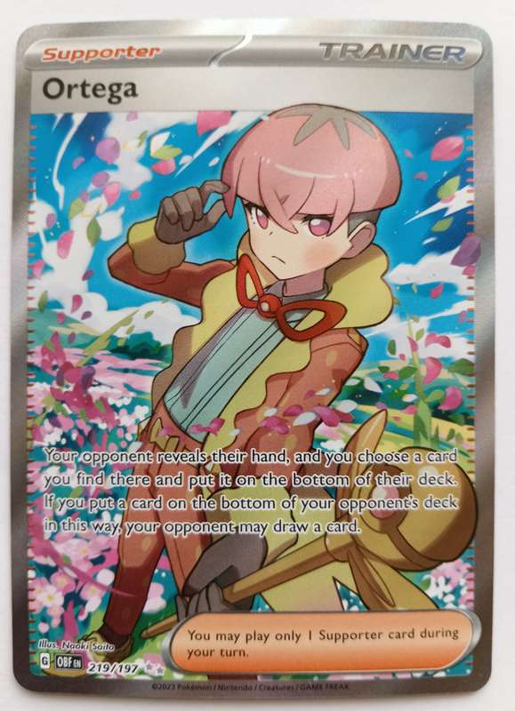 POKEMON CARD - ORTEGA   219/197 FULL ART ULTRA RARE HOLOFOIL OBSIDIAN FLAMES TRADING CARD - MINT