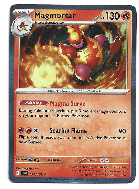 MAGMORTAR - HOLO RARE  21/159 POKEMON TCG JOURNEY TOGETHER TRADING CARD