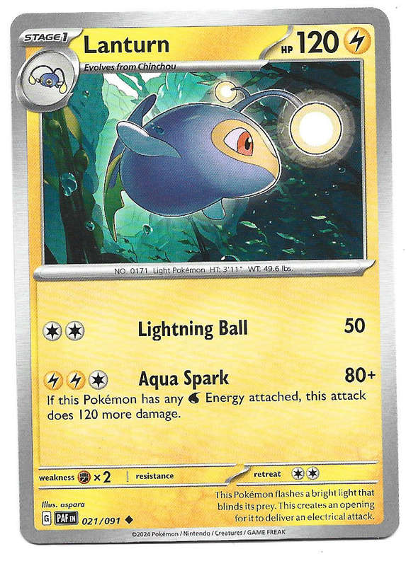LANTURN -  COMMON 21/91 POKEMON TCG PALDEAN FATES  TRADING CARD