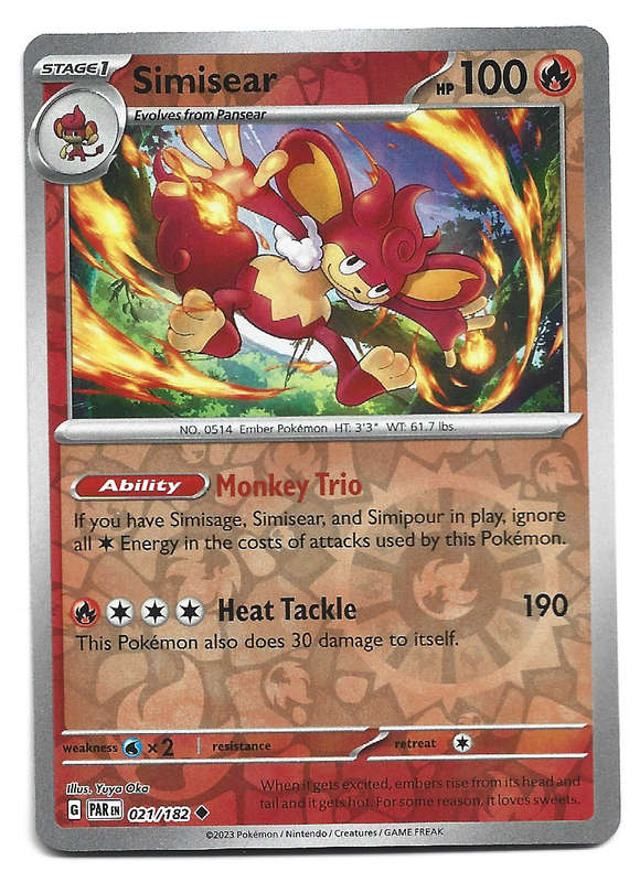 SIMISEAR -   REVERSE HOLO POKEMON PARADOX RIFT  21/182 TRADING CARD