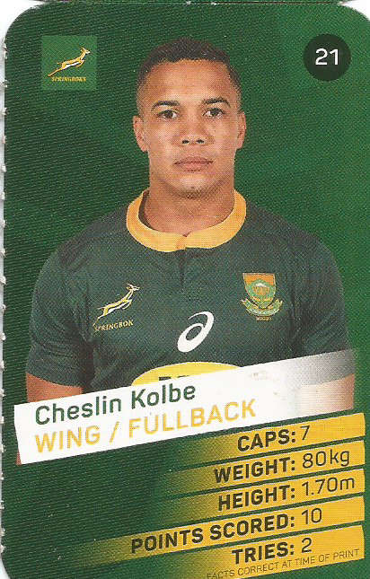 CHESLIN KOLBE - 2019 RUGBY WORLD CUP CHAMPIONS - 2019 Pick & Pay RWC COLLECTION CARD 21