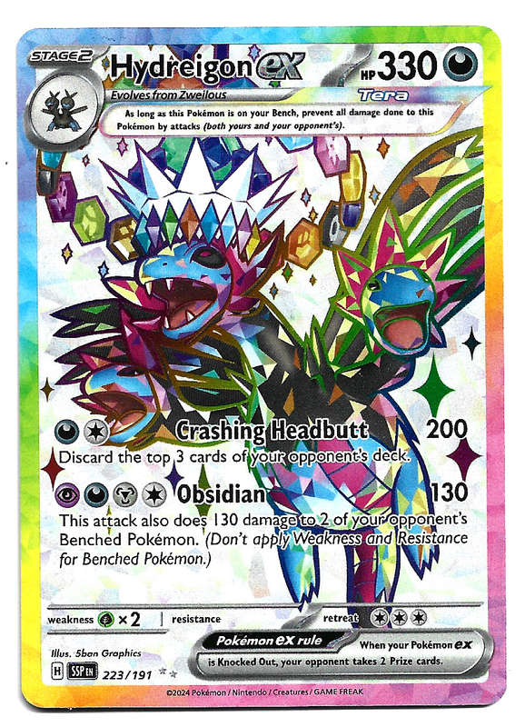 HYDREIGON EX  - HOLO D/RARE  223/191 POKEMON TCG SURGING SPARKS TRADING CARD