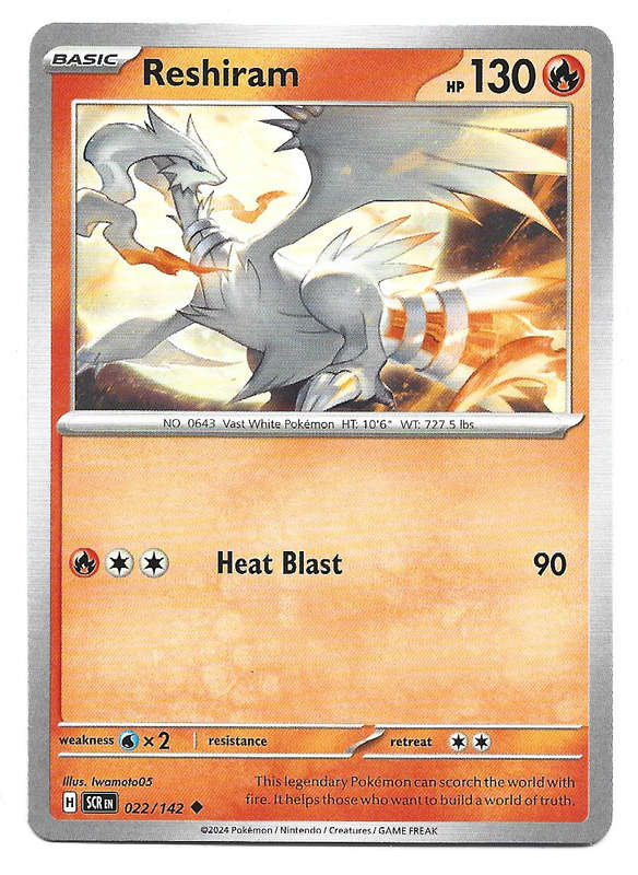 RESHIRAM -  COMMON  22/142 POKEMON TCG STELLAR CROWN TRADING CARD