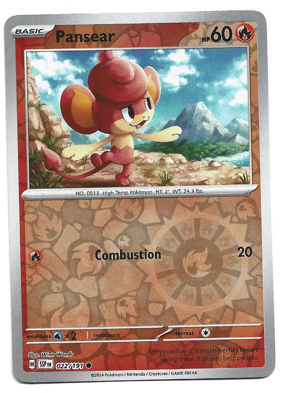 PANSEAR - REVERSE HOLO  22/191 POKEMON TCG SURGING SPARKS TRADING CARD