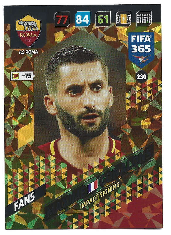 MAXIME GONALONS - PANINI FIFA 365 COLLECTION 2018  - FOIL `IMPACT SIGNING` TRADING CARD 230