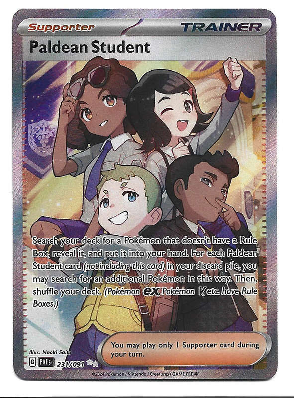 PALDEAN STUDENT -  FULL ART ILLUSTRATION 231/91 POKEMON TCG PALDEAN FATES  TRADING CARD
