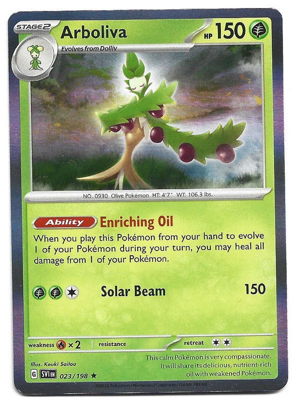 POKEMON CARD - ARBOLIVA  23/198 HOLO RARE SCARLET & VIOLET TRADING CARD - MINT