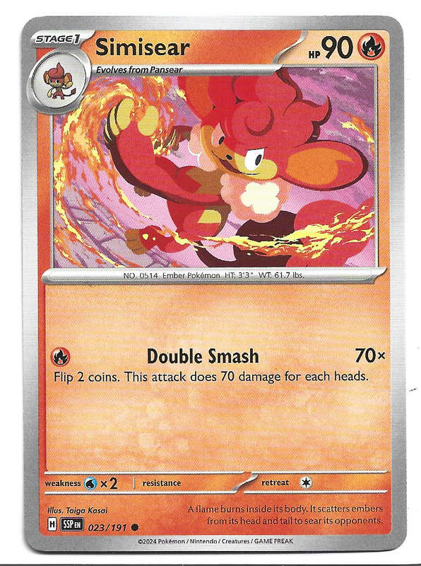 SIMISEAR  - COMMON  23/191 POKEMON TCG SURGING SPARKS TRADING CARD