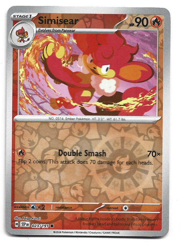SIMISEAR -  REVERSE HOLO 23/191 POKEMON TCG SURGING SPARKS TRADING CARD