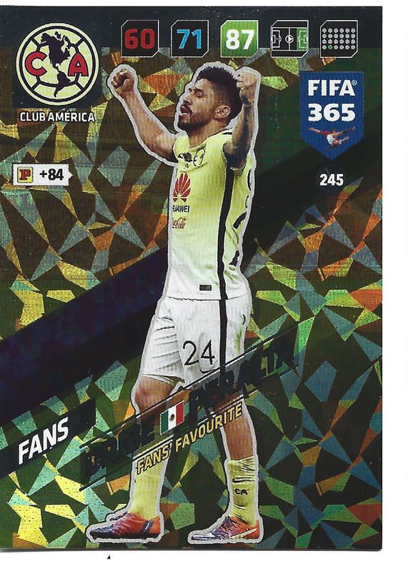ORIBE PERALTA - PANINI `FIFA 365 2018` COLLECTION - FOIL `FANS FAVOURITE` TRADING CARD 245