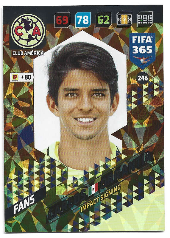 CARLOS ORRANTIA - PANINI `FIFA 365 2018` COLLECTION - FOIL `FANS FAVOURITE` TRADING CARD 246
