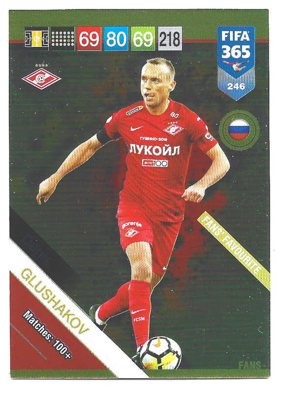 DENIS GLUSHAKOV - PANINI FIFA 365 2019 COLLECTION - FOIL `FANS FAVOURITE` TRADING CARD 246
