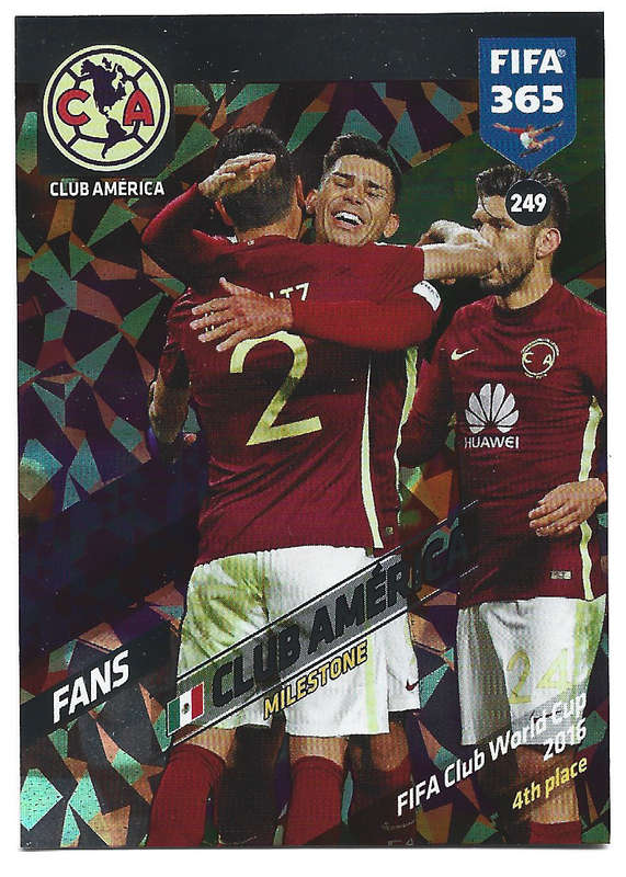 CLUB AMERICA - PANINI `FIFA 365 2018` COLLECTION - FOIL `FANS FAVOURITE` TRADING CARD 249