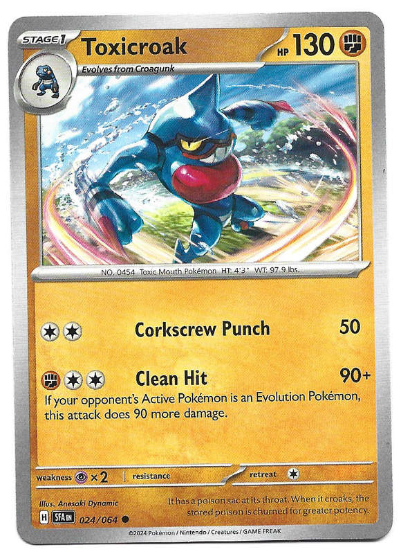 POKEMON CARD - TOXICROAK  24/64 Common Shrouded Fable Trading Card - Mint