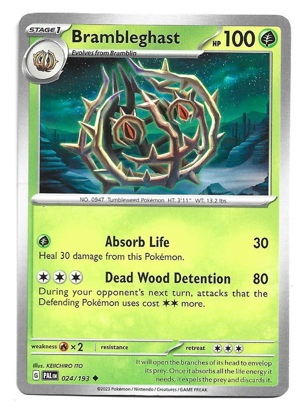 POKEMON CARD - BRAMBLEGHAST  24/193 COMMON PALDEA EVOLVED 2023 TRADING CARD - MINT