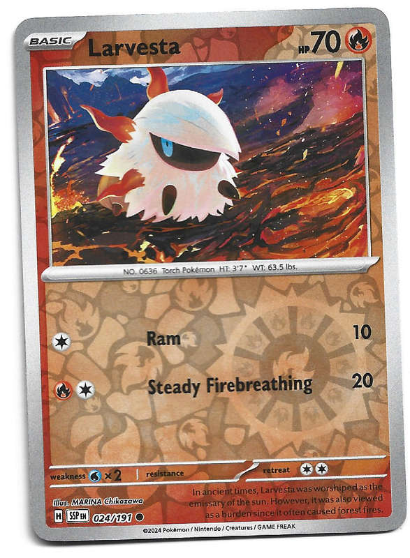 LARVESTA -  REVERSE HOLO 24/191 POKEMON TCG SURGING SPARKS TRADING CARD