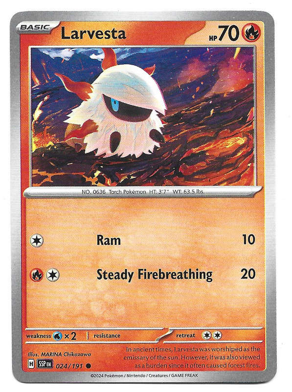 LARVESTA  - POKEMON TCG SURGING SPARKS  COMMON  24/191 TRADING CARD