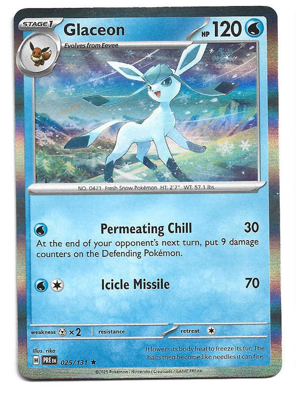 GLACEON - HOLO RARE  25/131  POKEMON PRISMATIC EVOLUTIONS TRADING CARD