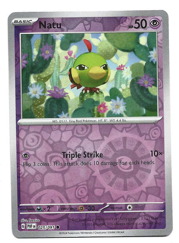 NATU -  REVERSE HOLO  25/91 POKEMON TCG PALDEAN FATES  TRADING CARD