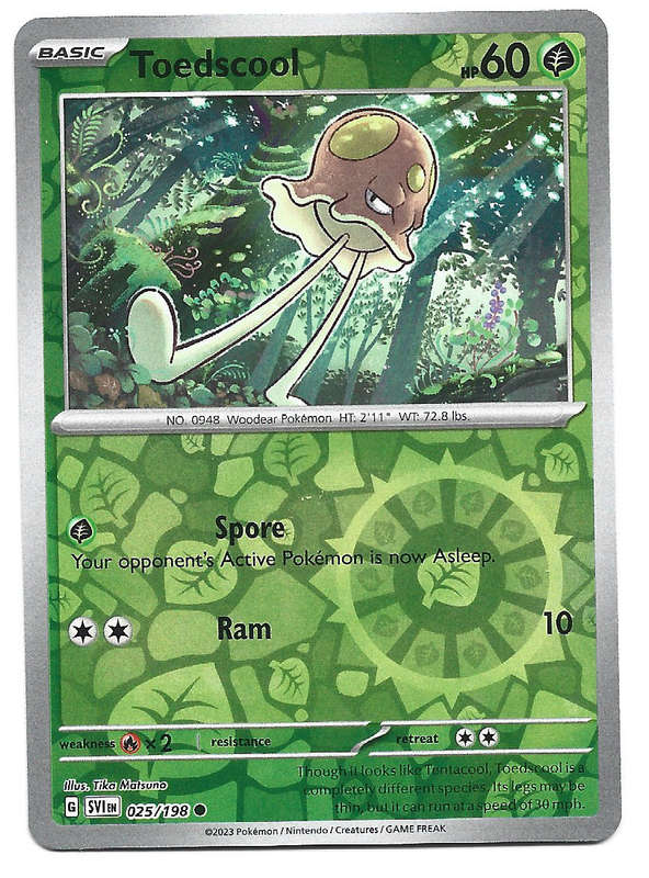 POKEMON CARD - TOEDSCOOL  25/198 REVERSE HOLO SCARLET & VIOLET TRADING CARD - MINT