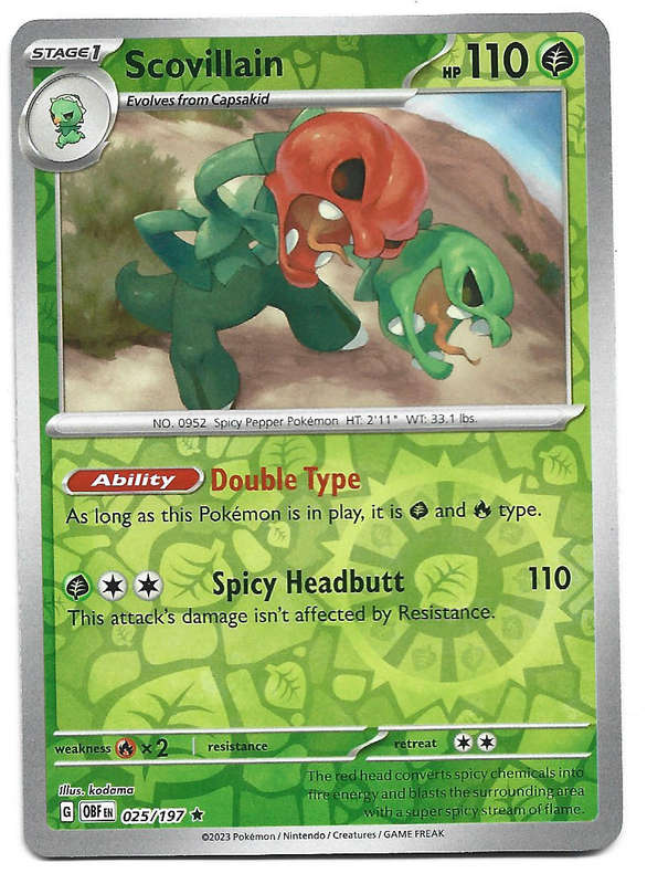 SCOVILLAIN - REVERSE HOLO   25/193 POKEMON TCG OBSIDIAN FLAMES TRADING CARD