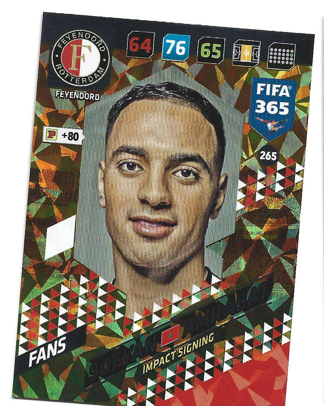 SOFYAN AMRABAT - PANINI FIFA 365 COLLECTION 2018  - FOIL `IMPACT SIGNING` TRADING CARD 265