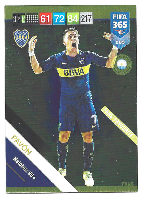 CRISTIAN PAVON - PANINI FIFA 365 2019 COLLECTION - FOIL `FANS FAVOURITE` TRADING CARD 265