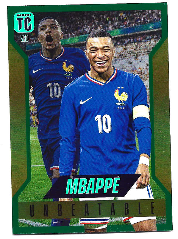 KYLIAN MBAPPE - PANINI `TOP CLASS` 2025 COLLECTION - RARE GREEN FOIL UNBEATABLE TRADING CARD 268