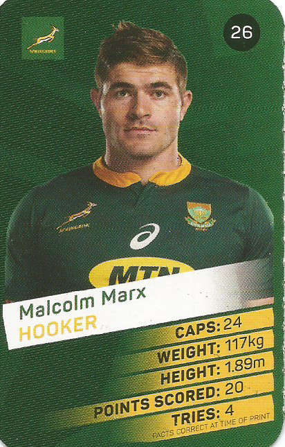 MALCOLM MARX - 2019 RUGBY WORLD CUP CHAMPIONS - 2019 Pick & Pay RWC COLLECTION CARD 26