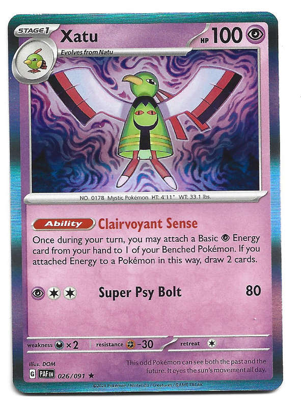 XATU -  HOLO RARE  26/91 POKEMON TCG PALDEAN FATES  TRADING CARD