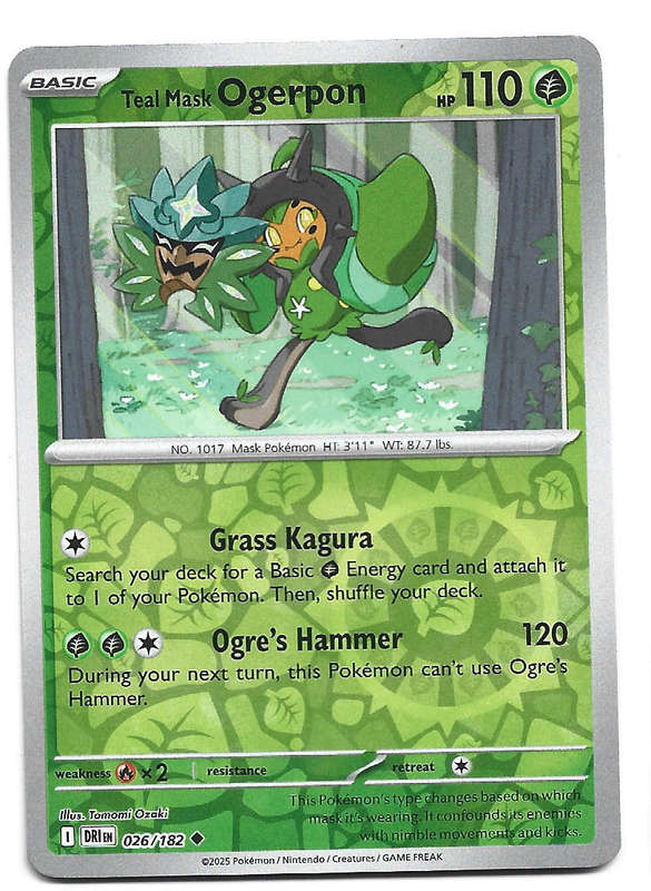 TEAL MASK OGERPON - REVERSE HOLO  26/182  POKEMON TCG DESTINED RIVALS TRADING CARD