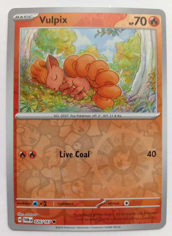 VULPIX - POKEMON NINTENDO TWILIGHT MASQUERADE 2024 - REVERSE HOLO TRADING CARD 26/167