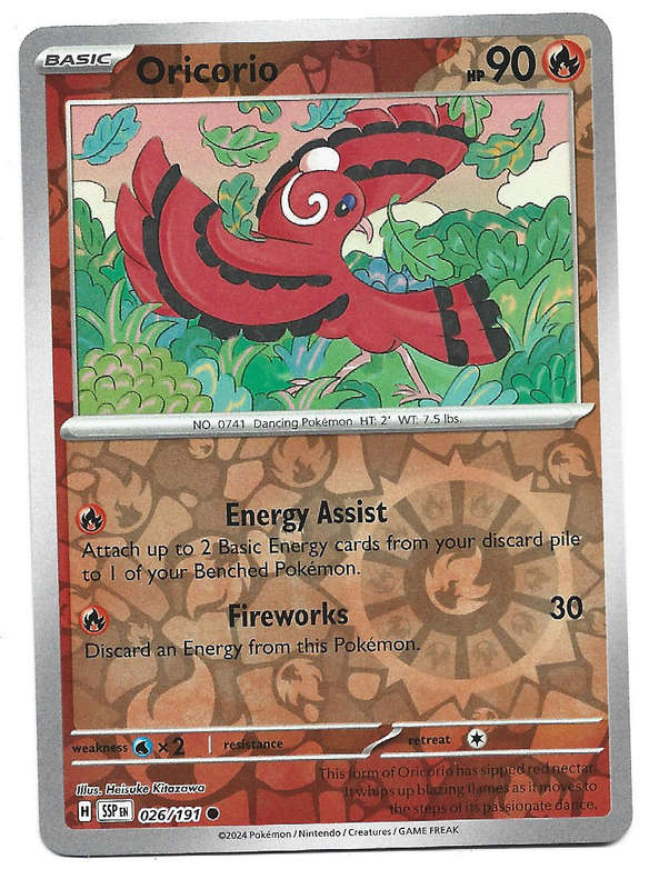 ORICORIO - REVERSE HOLO  26/191  POKEMON TCG SURGING SPARKS TRADING CARD