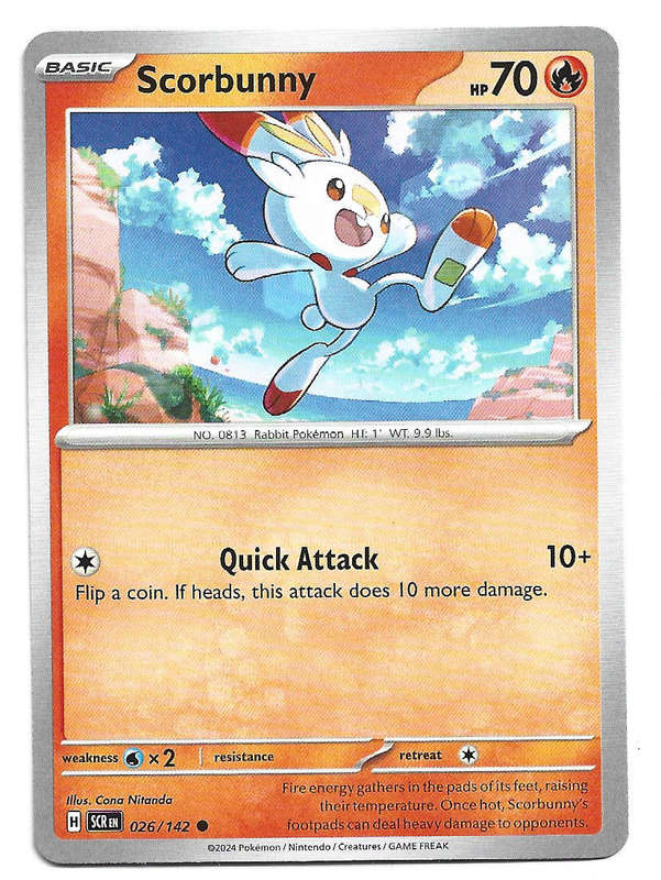 SCORBUNNY -  COMMON  26/142 POKEMON TCG STELLAR CROWN TRADING CARD