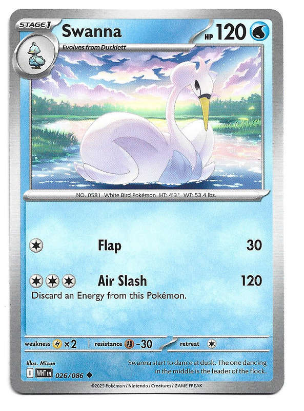 SWANNA - UNCOMMON  26/86 POKEMON TCG WHITE FLARE TRADING CARD