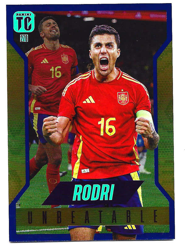RODRI - PANINI `TOP CLASS` 2025 COLLECTION - RARE BLUE FOIL UNBEATABLE TRADING CARD 270