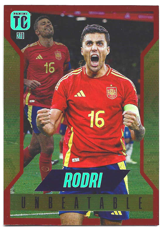 RODRI - PANINI `TOP CLASS` 2025 COLLECTION - RARE RED FOIL UNBEATABLE TRADING CARD 270