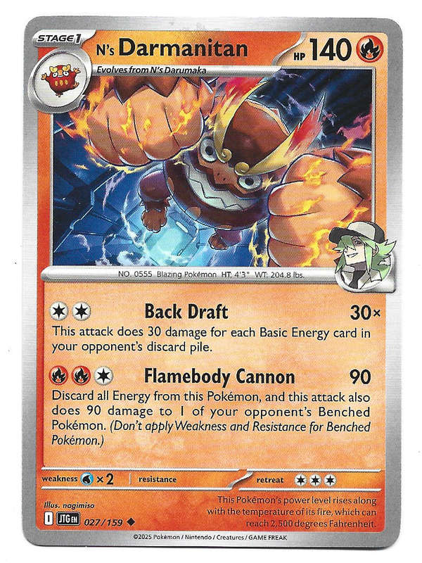 N's DARMANITAN - COMMON  27/159 POKEMON TCG JOURNEY TOGETHER TRADING CARD