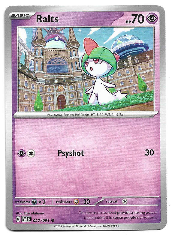 RALTS -  COMMON 27/91 POKEMON TCG PALDEAN FATES  TRADING CARD