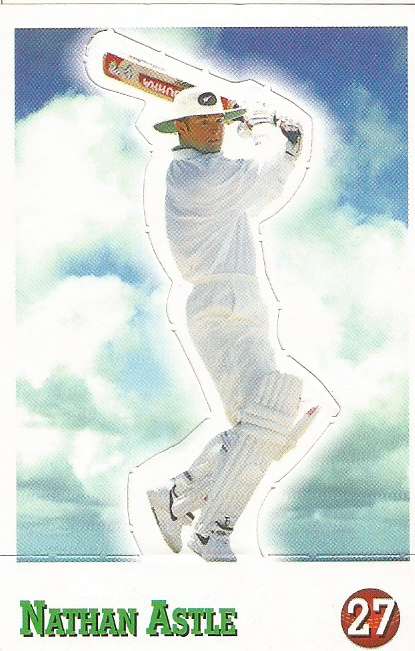 NATHAN ASTLE - SELECT CRICKET 1997/98 STICKER COLLECTION - RARE "POP-UP" TRADING CARD 27
