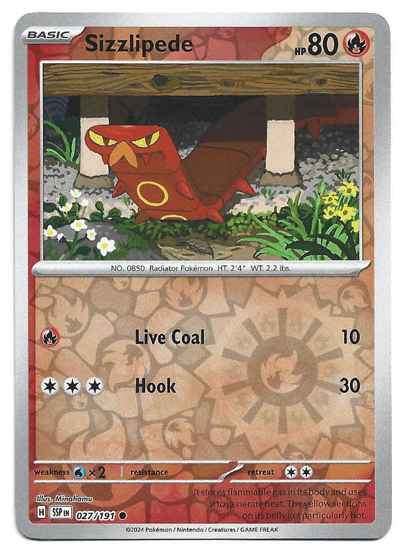 SIZZLIPEDE  - REVERSE HOLO  27/191 POKEMON TCG SURGING SPARKS TRADING CARD
