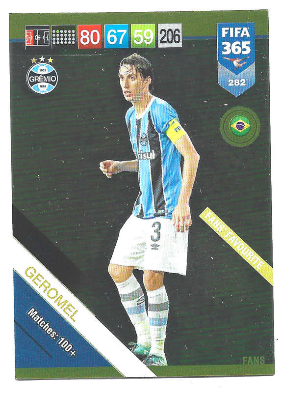 GEROMEL - PANINI FIFA 365 2019 COLLECTION - FOIL `FANS FAVOURITE` TRADING CARD 282