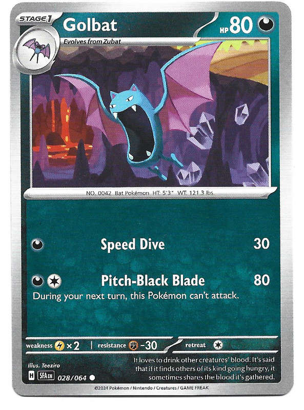 GOLBAT - POKEMON SHROUDED FABLE COMMON  28/64 TRADING CARD