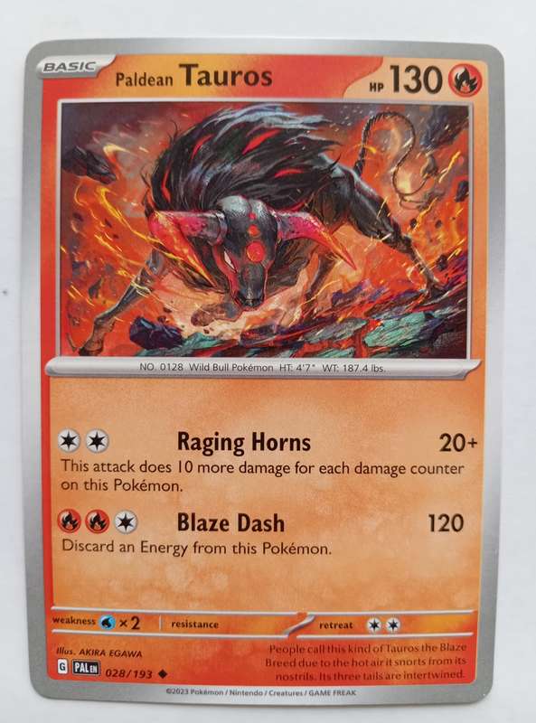 POKEMON CARD - PALDEAN TAURUS 28/193 COMMON PALDEA EVOLVED 2023 - MINT