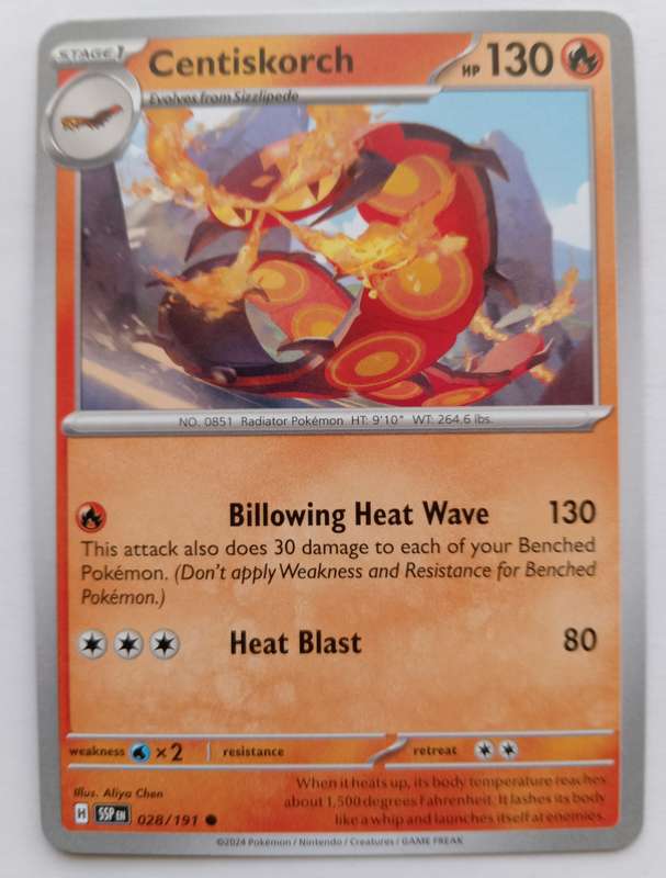 CENTISKORCH  - POKEMON NINTENDO SURGING SPARKS -  COMMON TRADING CARD 28/191